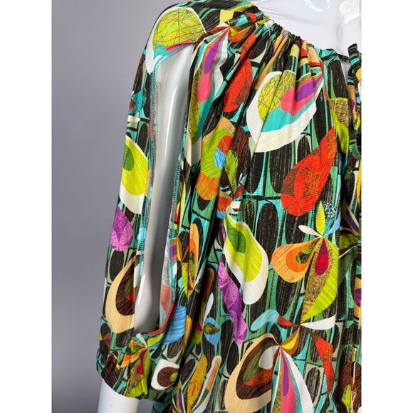 Trina Turk Womens Multicolor Floral Blouse With Elastic Waist & Bishop Sleeves - Picture 10 of 16